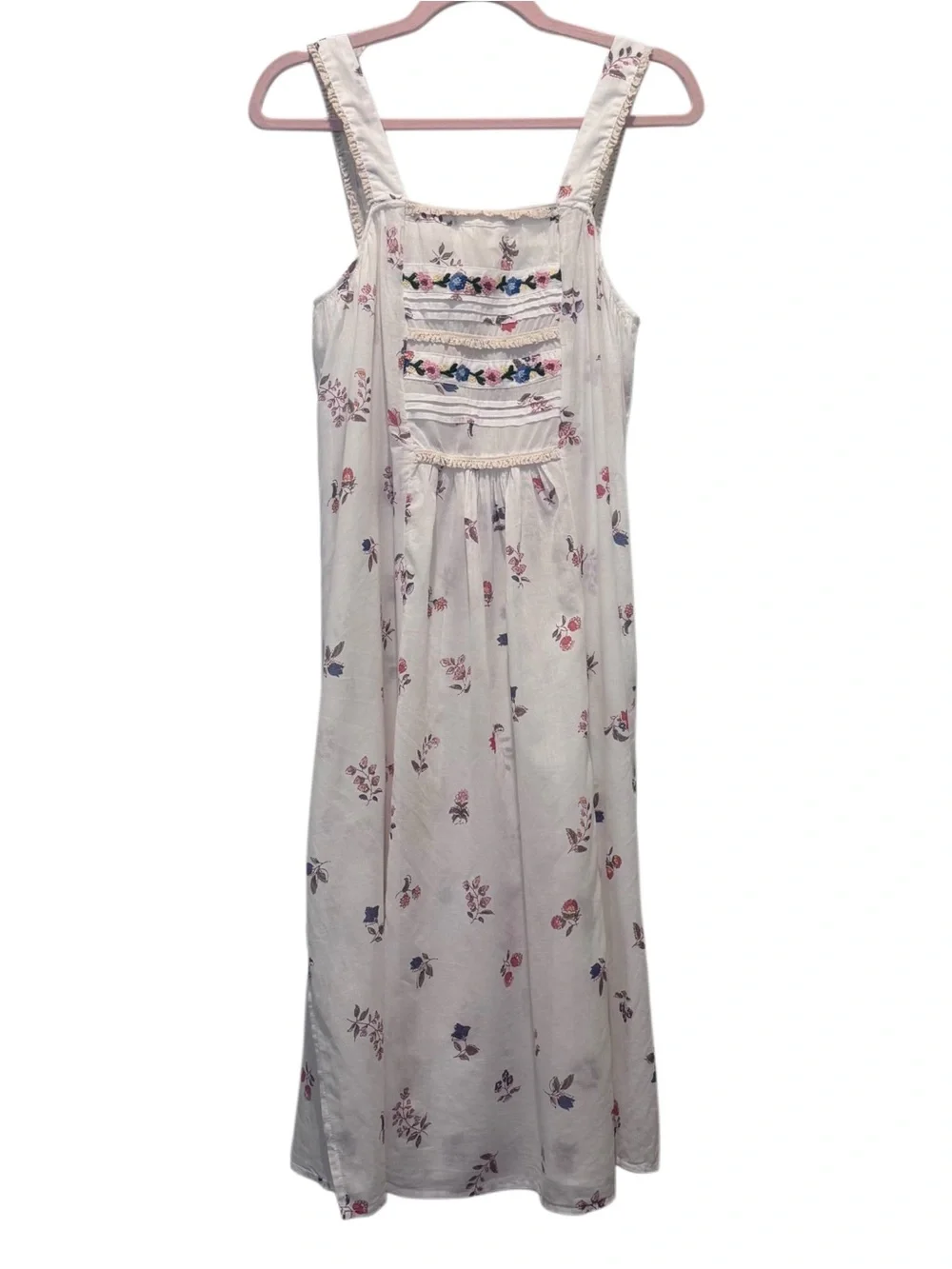 Free People White The Way Back Floral Print Maxi Top /Dress Cotton Embroidery XS
